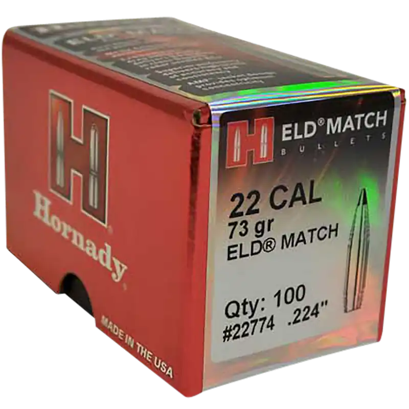 Hornady ELD Match .224 Caliber 73 Grain Bullets - 100 Box/25 Case