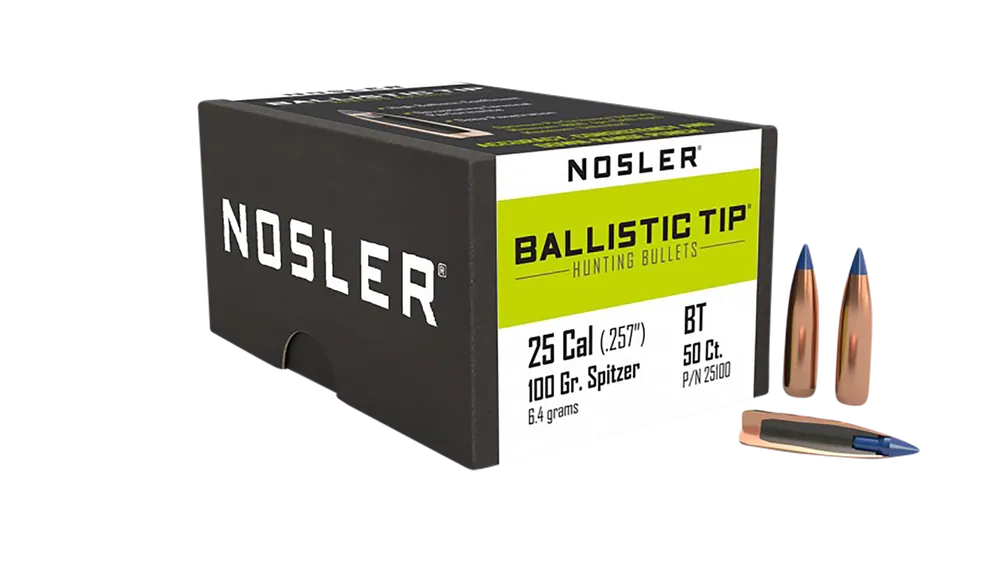 Nosler Ballistic Tip 25 Cal 100gr Spitzer Bullets - 50 Count Box
