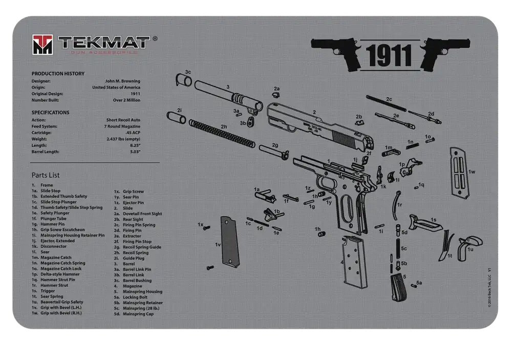 TekMat 1911 Diagram Cleaning Mat, Gray Rubber, 11"x17"