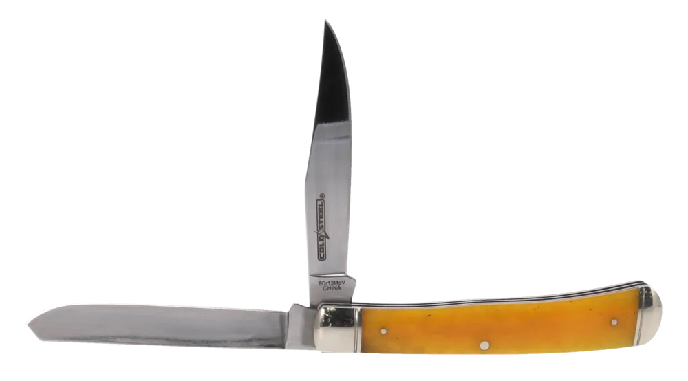 Cold Steel Trapper Folding Knife with Yellow Bone Handle and Polished Bolsters