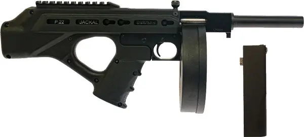 Jackhammer SD 22LR: 5 3/8" Barrel, 10-Round Stock, 50-Round Drum Stand