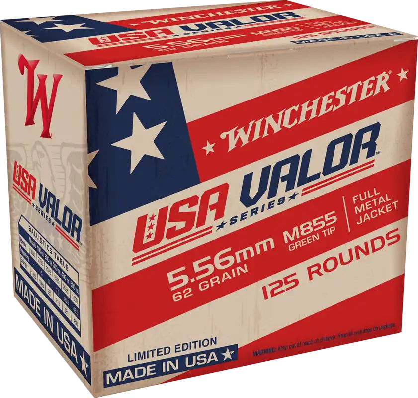 Winchester USA Valor M855 5.56x45mm NATO 62gr FMJ Ammo - 125 Rounds