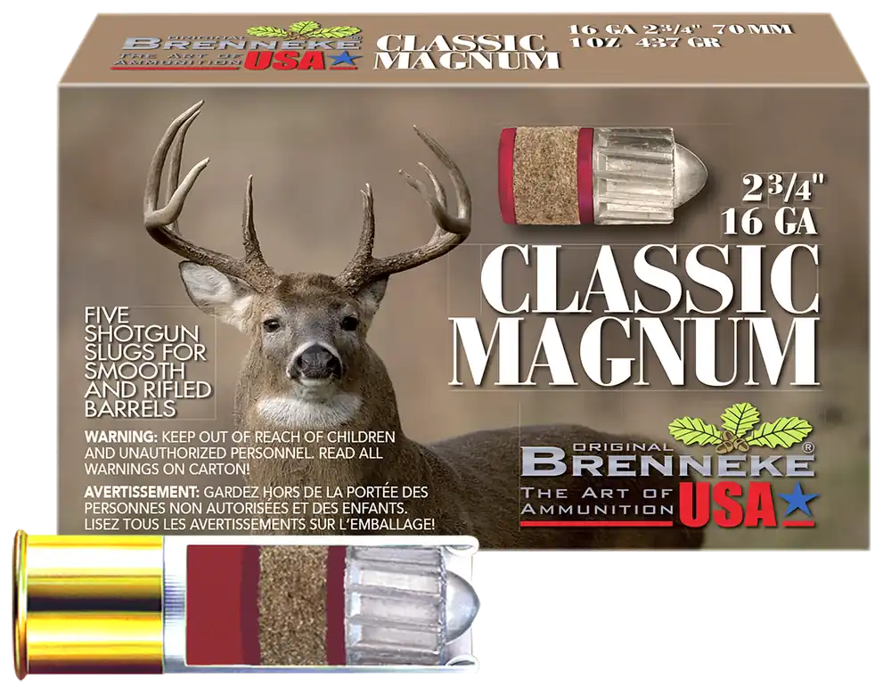 Brenneke SL162CLM Classic Magnum 16 Gauge 2.75" 1oz Slug Shot - 5 Rounds per Box, 50 Rounds per Case