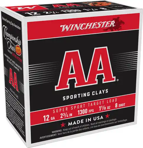 Winchester AA 12GA 2.75" 1-1/8oz #8 1300FPS 250 Rounds Case