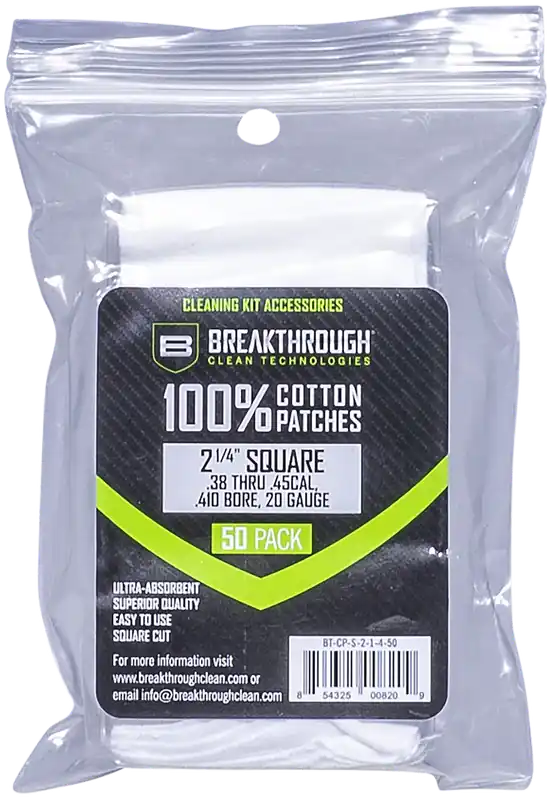 Breakthrough Clean Square Cleaning Patches for .38-.45 Cal & .410-20 Gauge, 2.25" Size, 50 Pack, 6 Cases