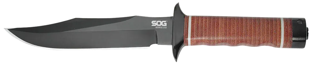 SOG Bowie 2.0 Fixed Blade Knife with TiNi Coated AUS8 Steel and Leather Handle