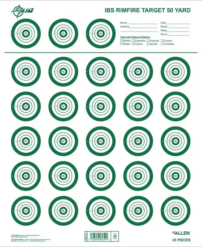 EZ-Aim 15582 IBS Rimfire Target Pack - 25 Non-Adhesive White/Green Sheets