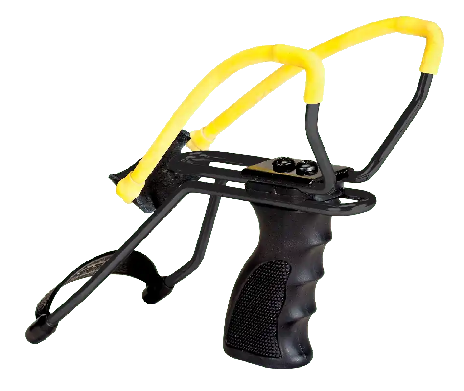 Daisy P51 Slingshot with Pistol Grip and Wrist Support - Yellow Steel Frame, Black Sure-Grip Handle