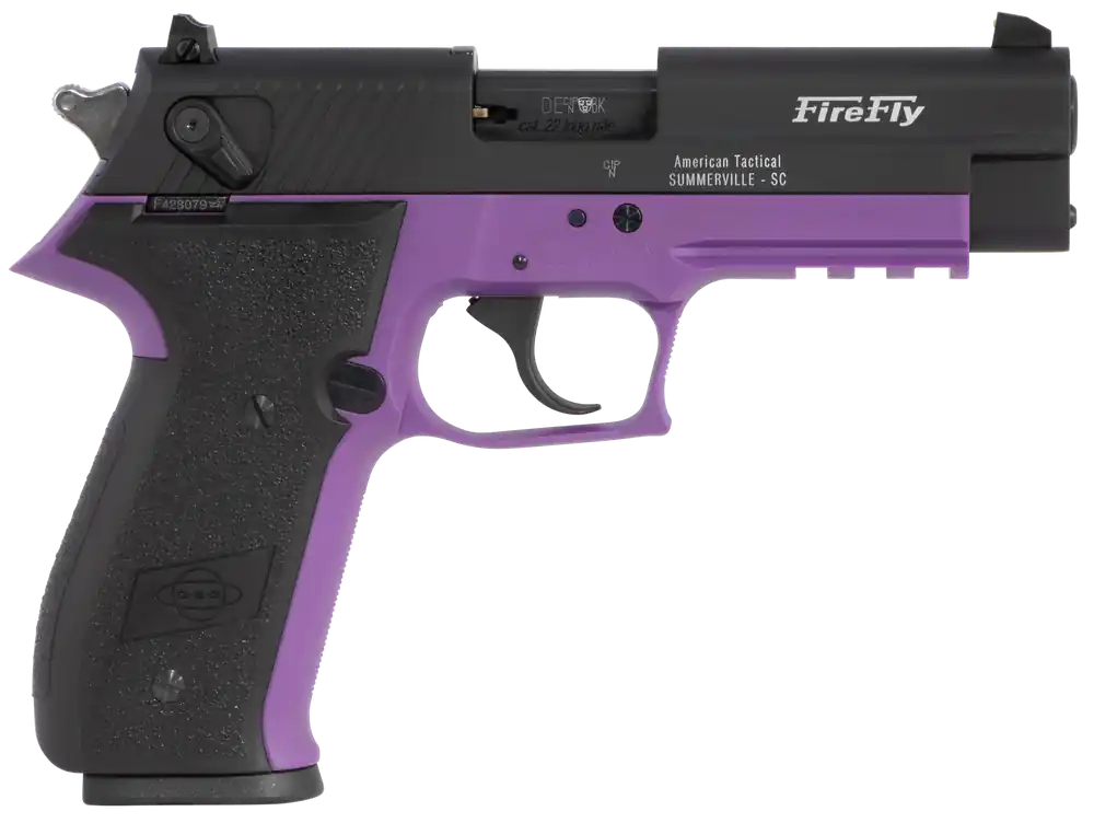 GSG GERG2210FFL FireFly .22 LR Pistol, 10+1 Capacity, 4" Barrel, Purple Frame, Black Serrated Slide, Accessory Rail, Black Polymer Grip