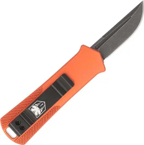 CobraTec California 952 OTF Knife - 1.75" D2 Steel Drop Point, Orange Handle
