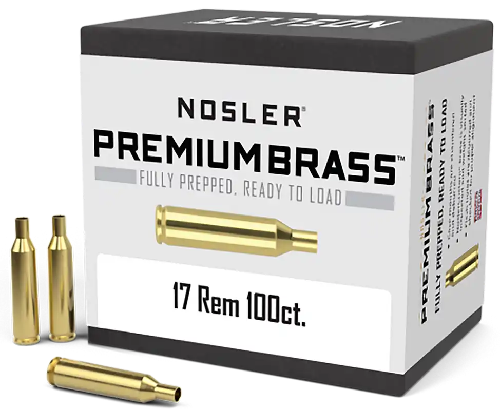 Nosler Premium 17Rem Unprimed Rifle Brass Cases - 100 Count Box