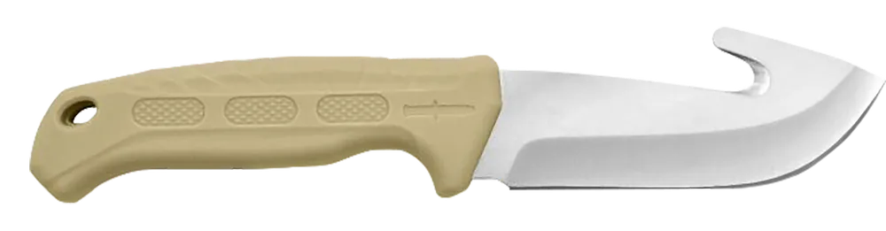 Camillus 19156 Roto 4" Fixed Blade with Gut Hook, Satin 420 Steel, Tan Handle