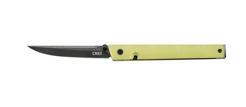 CRKT CEO Flipper Knife with Black Stonewashed Blade and Green Bamboo Handle