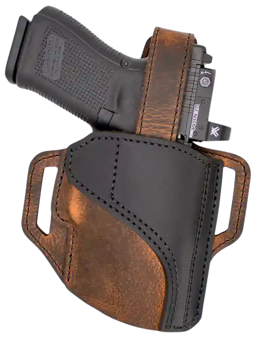 Versacarry TR22123 Trooper OWB Leather Belt Slide Holster - Size 02, Black/Brown, Right Hand