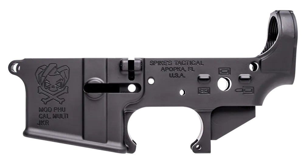 Spikes STLS024 PHU Joker AR-15 Stripped Lower Receiver, Multi-Caliber, 7075-T6 Aluminum, Black Anodized
