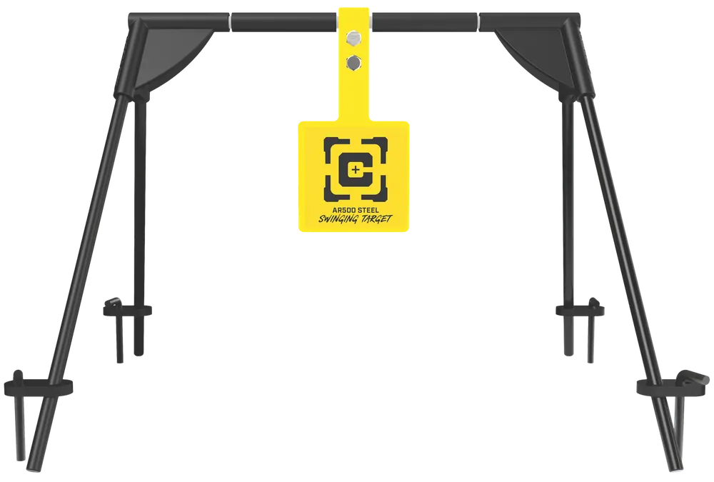 Caldwell 1187590 Swinging Rifle Target with Ground Stakes - Black/Yellow AR500 Steel