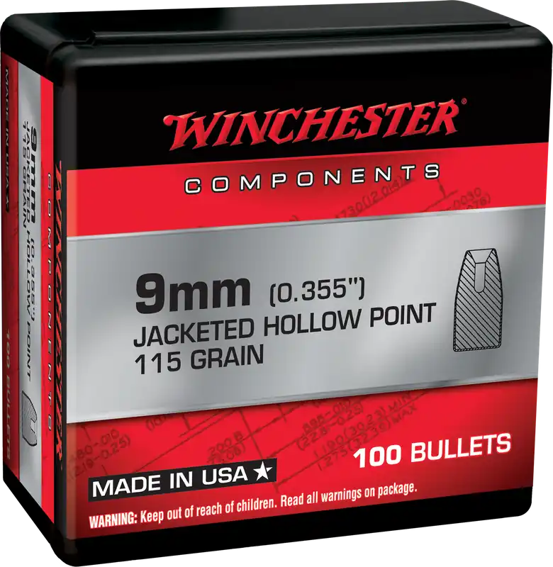 Winchester 9mm 115gr JHP Ammo - 100 Rounds Per Box