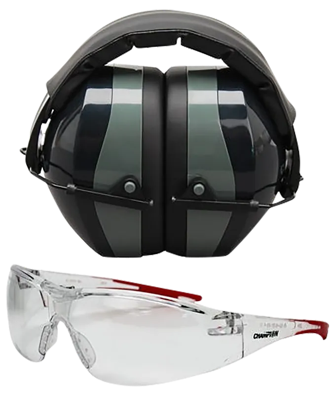 Champion 40622 Eyes & Ears Combo: 26 dB Passive Muff & Shooting Glasses in Black/Gray