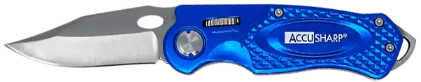 AccuSharp 701C Sport Folding Knife with Stainless Steel Blade and Blue Aluminum Handle
