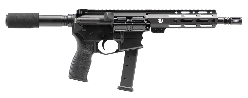 Bersa AR9 9mm Luger with 8" Barrel and KAW Valley Compensator, M-Lok Handguard, Magpul Grip, 27+1 Capacity