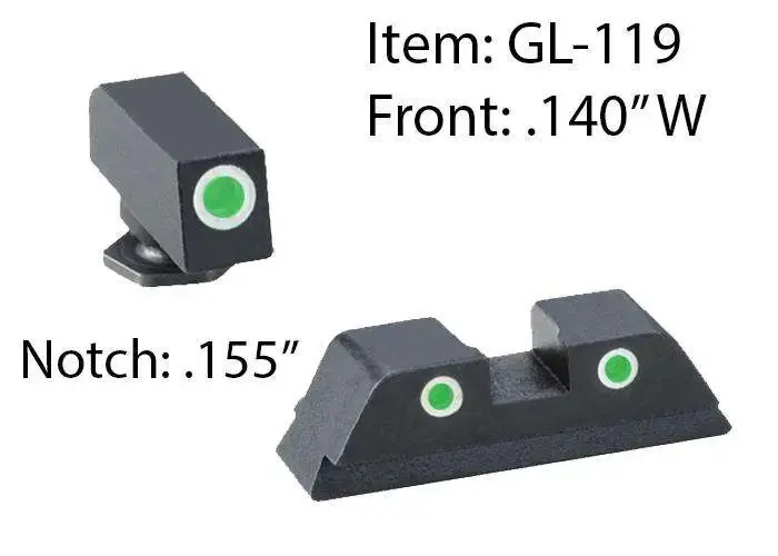 AmeriGlo GL119 Classic 3 Dot Night Sight Fits Glock 20/21 Tritium Green w/White Outline Front Tritium Green w/White Outline Rear
