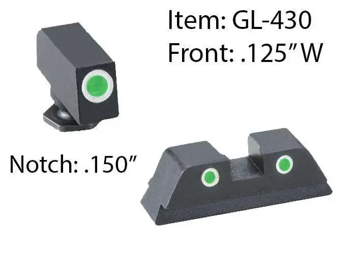 AmeriGlo GL430 Classic 3 Dot Night Sight Fits Glock 42/43 Tritium Green w/White Outline Front Tritium Green w/White Outline Rear