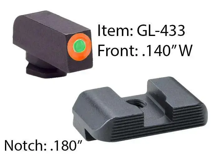 AmeriGlo GL433 Hackathorn Fits Glock 17/19 Tritium Green w/Orange Outline Front Steel Black Rear