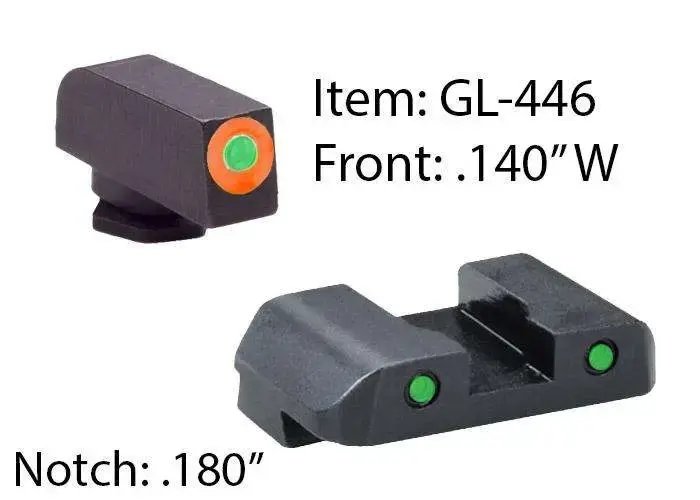 AmeriGlo GL446 Spartan Operator Fits Glock 17/19 Tritium Green w/Orange Outline Front Tritium Green w/Black Outline Rear