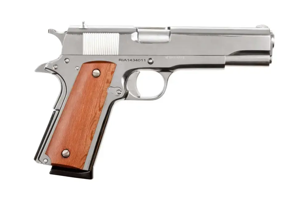 Rock Island 51433 GI Standard FS 1911A1 45 ACP 5" 8+1 Nickel Wood Grip Fixed Sights