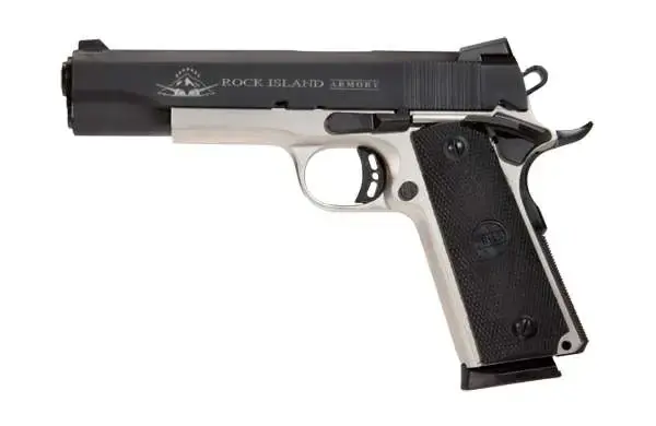 Rock Island 51447 Rock Standard FS 45 ACP 5" 8+1 Nickel Black Parkerized Slide Black Rubber Grip Fixed Sights
