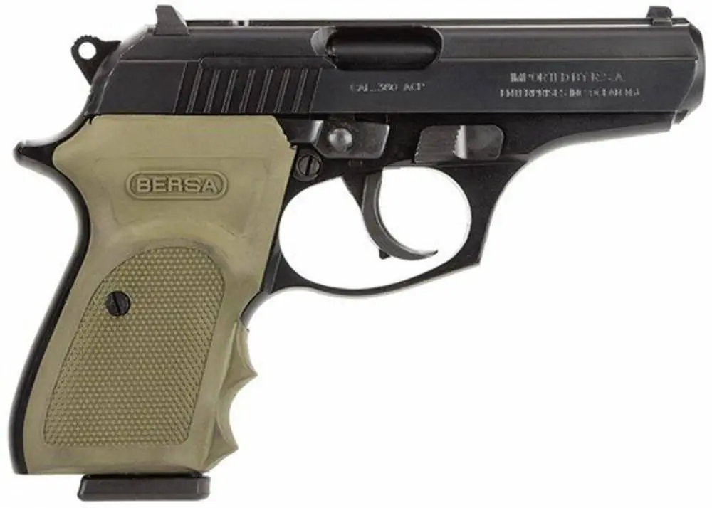 Bersa T380MC Thunder 380 Combat 380 ACP 3.50" 8+1 Black Black Steel Slide OD Green Rubber Grip