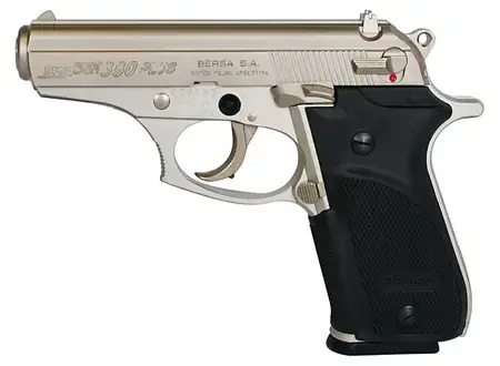 Bersa THUN380PNKL15 Thunder 380 Plus 380 ACP 3.50" 15+1 Nickel Nickel Cerakote Slide Black Rubber Grip