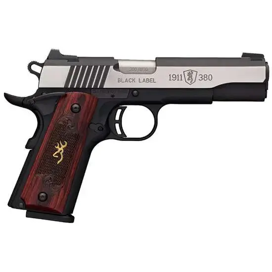 Browning 051912492 1911-380 Black Label Medallion Pro 380 ACP 4.25" 8+1 Black Black Stainless Steel Rosewood w/Gold Buckmark Inlay Grip