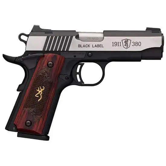 Browning 051913492 1911-380 Black Label Medallion Pro Compact 380 ACP 3.63" 8+1 Black Black Stainless Steel Rosewood w/Gold Buckmark Inlay Grip 3 Dot Combat Sights