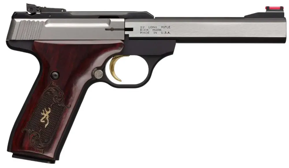 Browning 051543490 Buck Mark Medallion 22 LR 5.50" 10+1 Black Stainless Steel Rosewood w/Gold Buckmark Inlay Grip