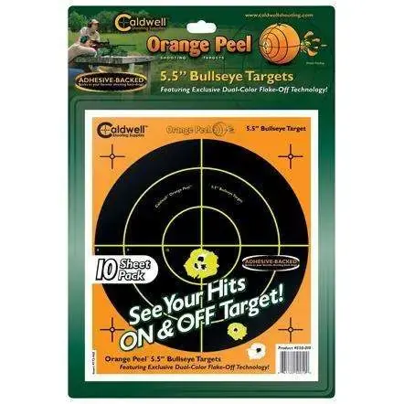 Caldwell 550010 Orange Peel Self-Adhesive Paper 5.50" Bullseye Orange Target Paper w/Black Target 10 Per Pack