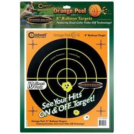 Caldwell 810894 Orange Peel Self-Adhesive Paper 8" Bullseye Orange Target Paper w/Black Target 10 Per Pack