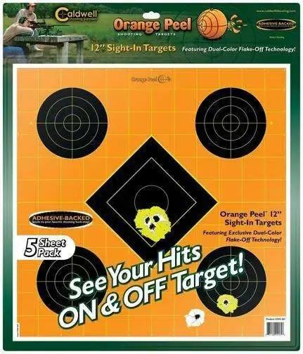 Caldwell 244561 Orange Peel Sight-In Self-Adhesive Paper 12" 5-Diamond Orange Target Paper w/Black Target 5 Per Pack