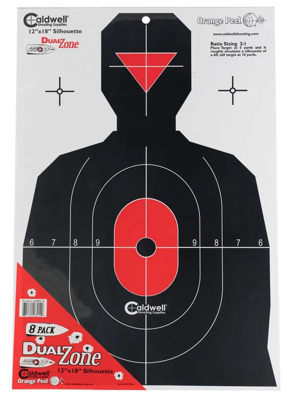 Caldwell 308214 Silhouette Dual Zone Hanging Heavy Card Stock Target 12" x 18" 8 Per Pack