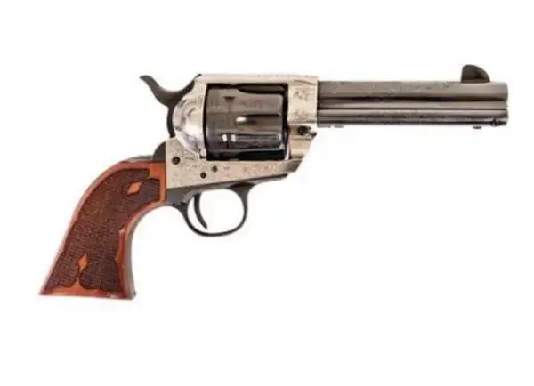 Cimarron PP410LSFW Frontier Pre-War 1896-1940 45 Colt (LC) 6 Round 4.75" Blued Old Silver Engraved Checkered Walnut Grip