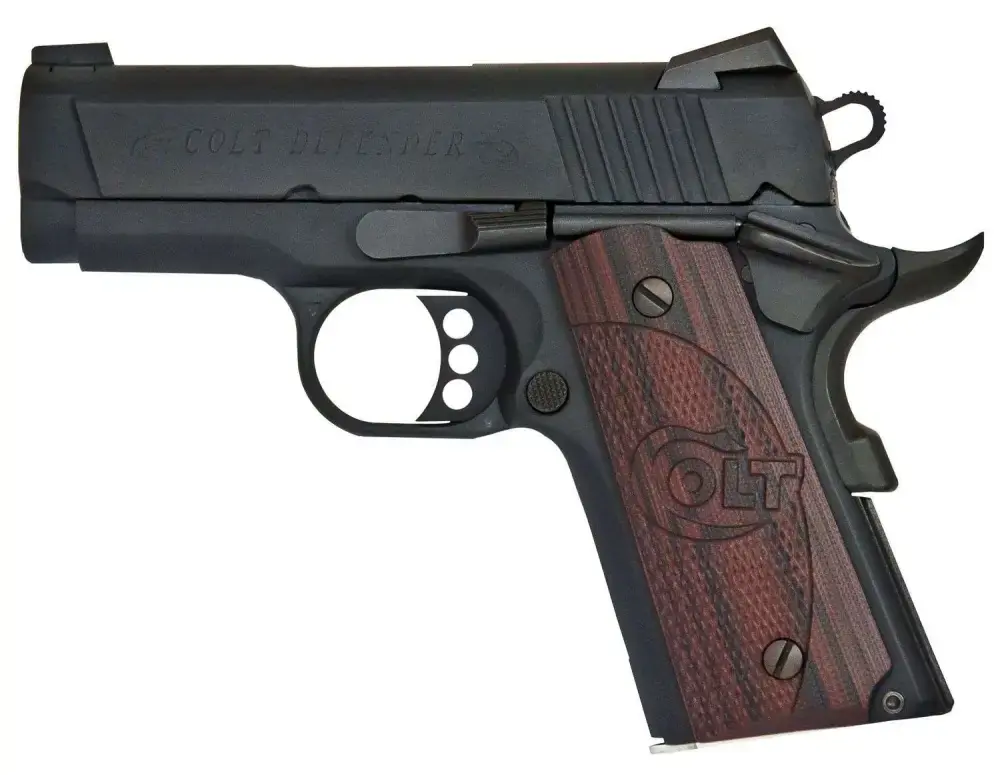 Colt Mfg O7800XE 1911 Defender 45 ACP 3" 7+1 Blued Carbon Steel Black Cherry G10 Grip