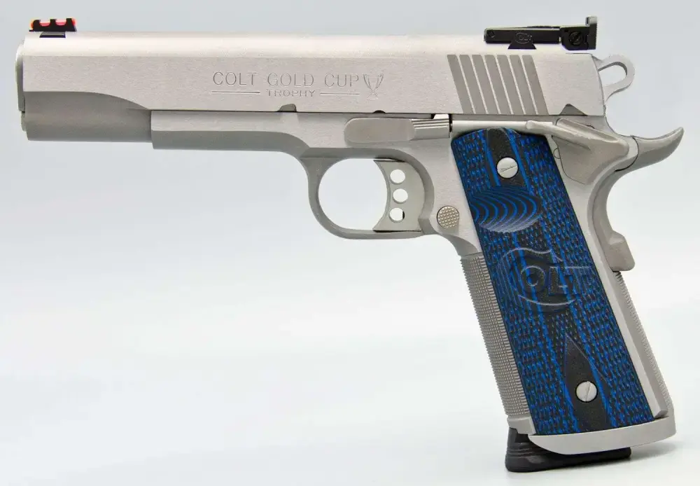 Colt Mfg O5073XE Gold Cup Trophy 38 Super 5" 9+1 Stainless Steel Blue/Black G10 Checkered Grip