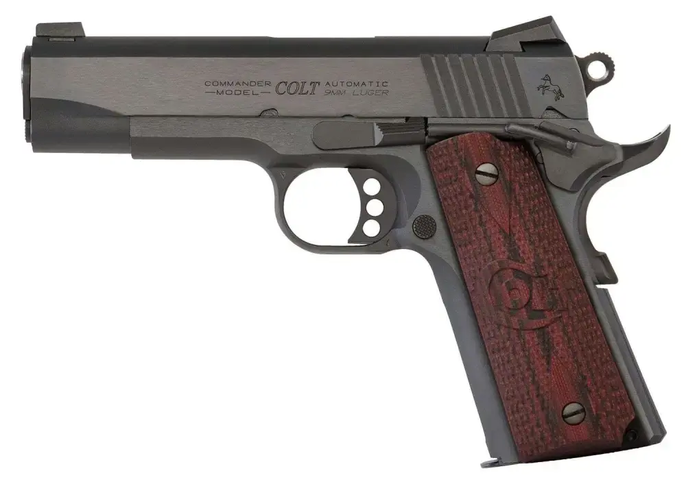 Colt Mfg O4942XE 1911 Combat Commander 9mm Luger 4.25" 9+1 Blued Carbon Steel Black Cherry G10 Grip