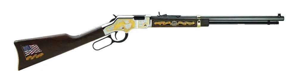 Henry H004MS2 Golden Boy Military Service Tribute 2 Lever Action 22 Short,Long,LR 16 LR/21 Short 20" Octagon Barrel Nickel Plated American Walnut Right Hand