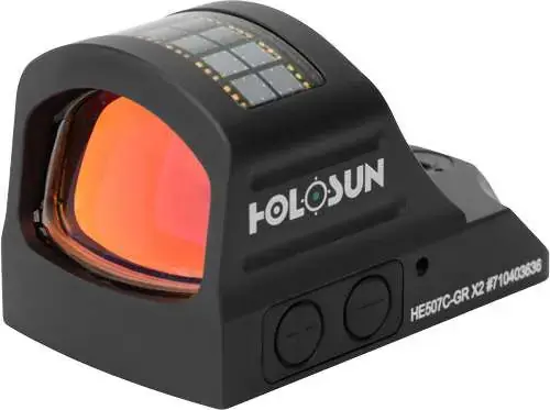 Holosun Technologies, 507C-GR-X2, Green Dot, 32 MOA Ring & 2 MOA Dot, Black Color, Side Battery, Solar Failsafe, Mount Not Included