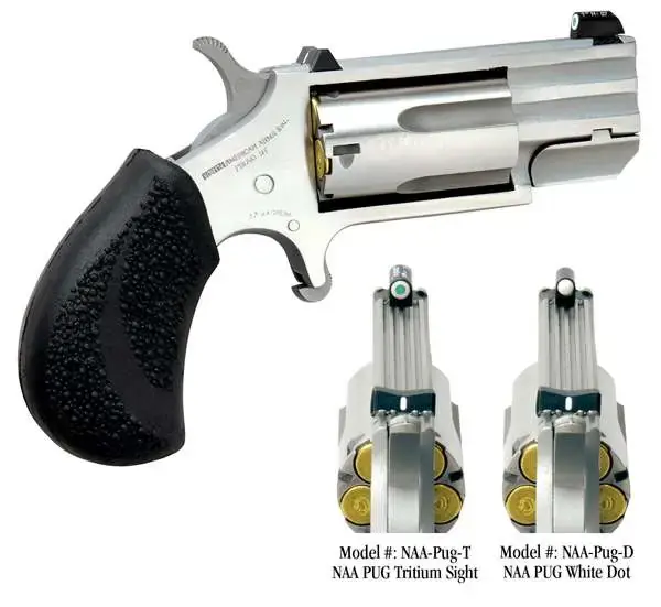 NAA PUGT Pug Single 22 Mag 1" 5 Rd Slip On Rubber Pebbled Grip Stainless Steel