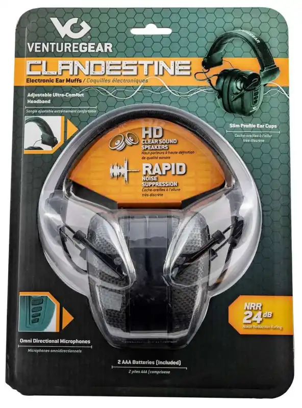 Pyramex VGPME17 Venture Gear Clandestine Electronic Muff 24 dB Over the Head Graphite Black Ear Cups w/Black Band