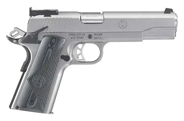 Ruger 6736 SR1911 Target 45 ACP SAO 5" 8+1 Checkered G10 Grip Low-Glare Stainless Steel Frame & Slide