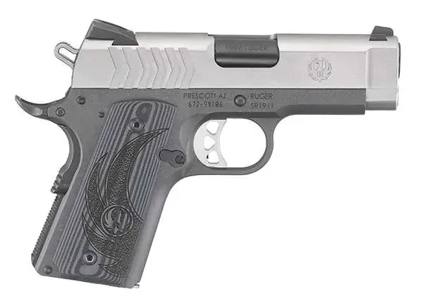 Ruger 6758 SR1911 Officer-Style 9mm Luger SAO 3.60" 7+1 Deluxe Checkered G10 Grip Low-Glare Stainless Slide