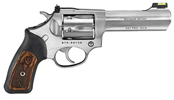 Ruger 5773 SP101 327 Federal Mag 4.20" 6 Round Black Rubber w/Wood Insert Grip Stainless Steel